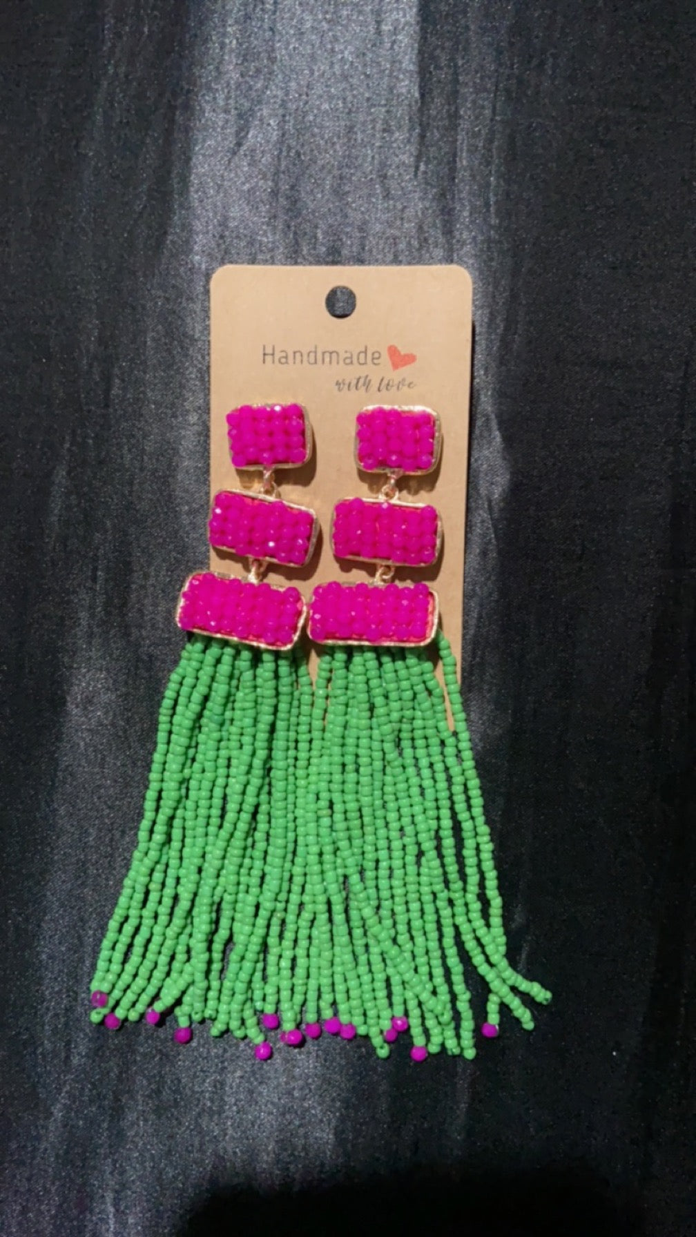 Pink & Green Beaded Tassels